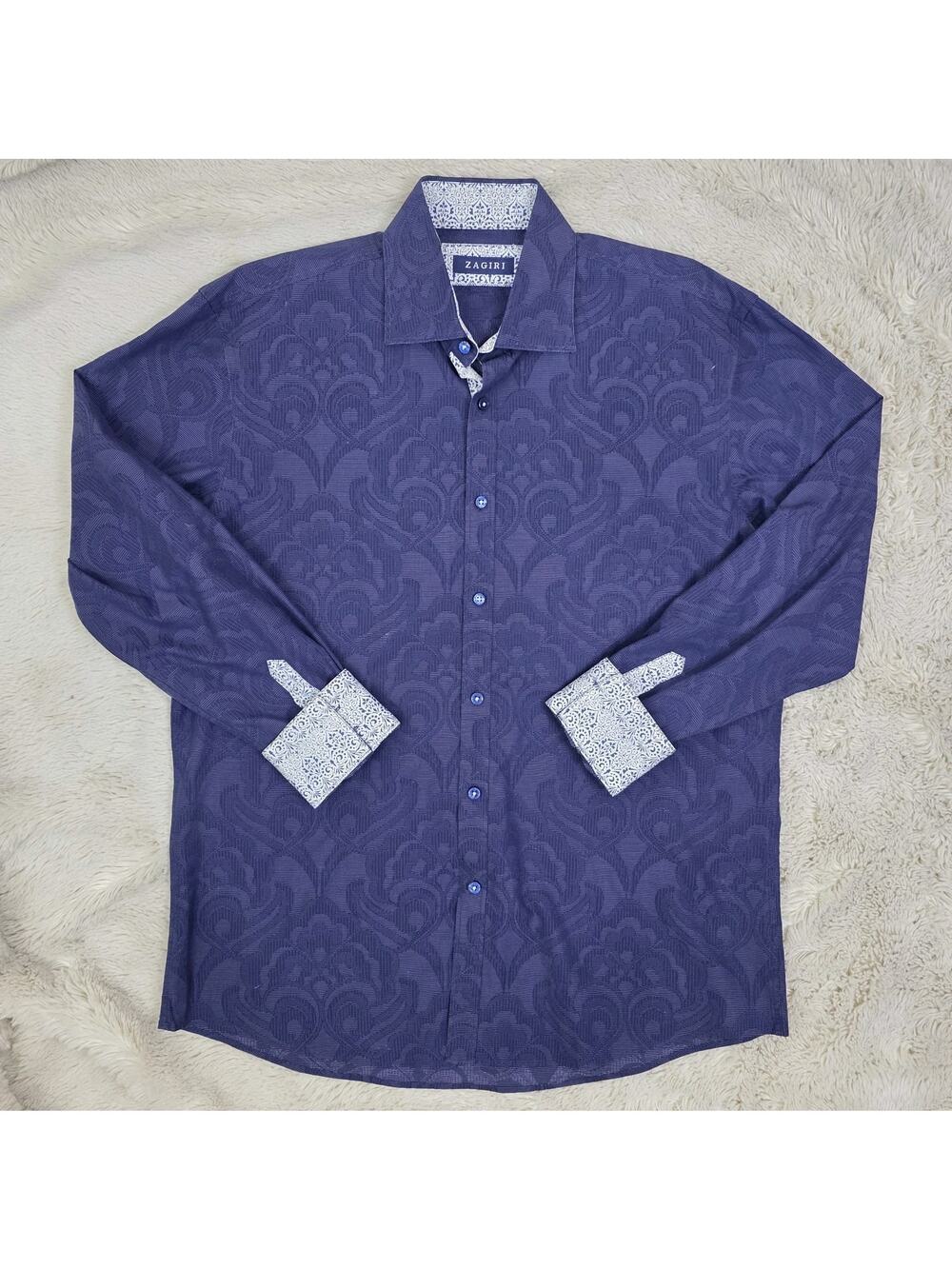 Zagiri Shirt Mens Size Large Button Down Long Sleeve Shirt Contrast Cuff Blue